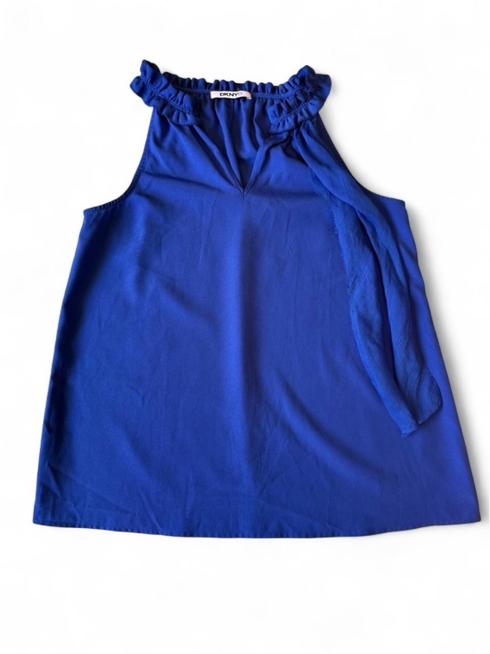 DKNY Royal Blue Sleeveless Ruffled Neck Halter Top